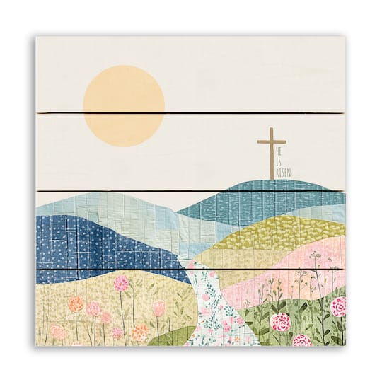 11.75" x 11.75" Colorful Risen Cross Pallet Wood Wall Art